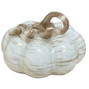 ‼️SOLD‼️Glass Pumpkin White With Gold Flecks Handblown Thanksgiving Fall Decor